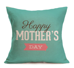 Decorative teal throw pillow with "Happy Mother's Day" text in white and pink, soft fabric accent perfect for Mother's Day gifts and home décor.