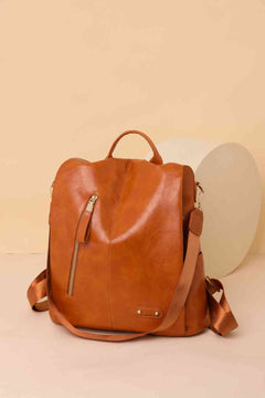 Marcy Zipper Pocket Backpack in vegan leather – front view