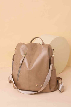 Marcy Zipper Pocket Backpack in vegan leather – front view