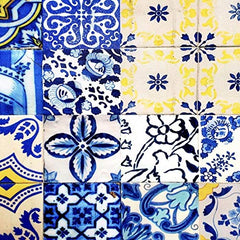 Set of 4 Waterproof Rectangular Placemats Blue Tile 17" by 13" (43cmx34cm)
