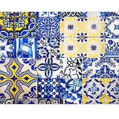 Set of 4 Waterproof Rectangular Placemats Blue Tile 17" by 13" (43cmx34cm)