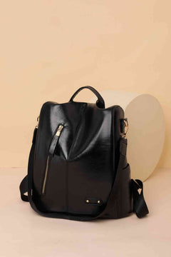 Marcy Zipper Pocket Backpack in vegan leather – front view