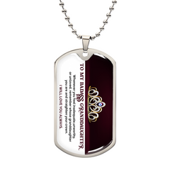 Silver dog tag necklace with a crown design and heartfelt engraved message expressing love and admiration for a granddaughter, displayed on a ball chain.