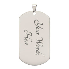 Polished silver dog tag necklace with elegant personalized engraving showcasing custom text, perfect as a heartfelt gift for a granddaughter or family member.
