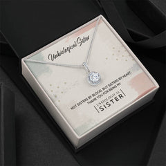 Unbiological Sister Eternal Hope Necklace by ShineOn Fulfillment; silver-tone pendant with clear crystal.