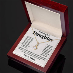 Jewelry My Daughter My Everything Alluring Beauty Necklace in gold-tone with crystal pendant, displayed in burgundy box