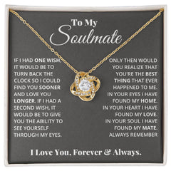 To My Soulmate Love Knot Necklace by ShineOn Fulfillment, gold-tone chain with crystal-studded knot pendant