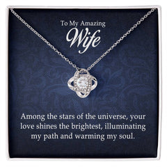 To My Amazing Wife love knot necklace – 14K white gold finish with cubic zirconia pendant close-up
