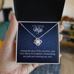 To My Amazing Wife love knot necklace – 18K yellow gold finish with CZ pendant lifestyle view