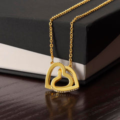 Interlocking Hearts Necklace by ShineOn Fulfillment, gold-tone chain with double-heart pendant and tiny crystals