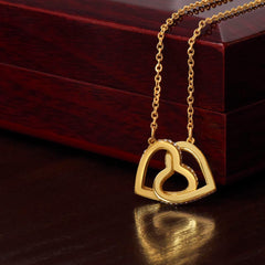 Interlocking Hearts Necklace, gold-tone jewelry with intertwined heart pendant on chain