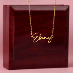 Gold-tone Signature Style Name Necklace with Ebony pendant on chain