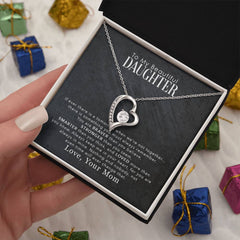 My Beautiful Daughter Forever Love Necklace by ShineOn Fulfillment; silver chain with crystal-studded heart pendant.
