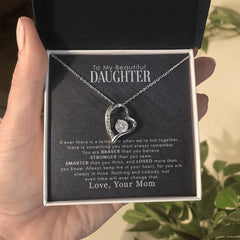 My Beautiful Daughter Forever Love Necklace; silver-tone heart pendant with crystal, in gift box