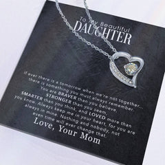 Jewelry: My Beautiful Daughter Forever Love Necklace with a silver heart pendant and pavé stones.