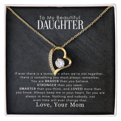 My Beautiful Daughter Forever Love Necklace, gold-tone heart pendant with a crystal center and pave stones.