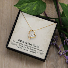 Jewelry: Unbiological Sister Forever Love Necklace by ShineOn Fulfillment, gold-tone heart pendant with clear crystal