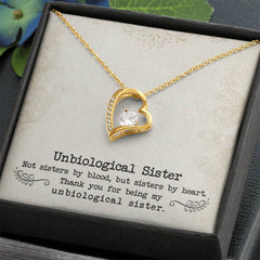 Unbiological Sister Forever Love Necklace by ShineOn Fulfillment; gold-tone heart pendant with crystal.