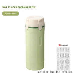 Light green 4-in-1 leak-proof travel dispenser bottle with a compact design and secure cap, ideal for organizing toiletries on the go.