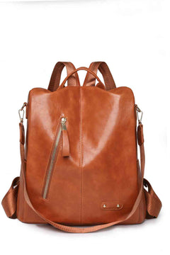 Marcy Zipper Pocket Backpack in vegan leather – front view